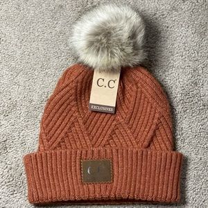 Unisex Authentic CC Exclusive Double Crossed Knit Fur Pom Beanie